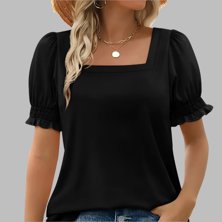 Bridget – Square Neck Women’s Smocked Sleeve T-Shirt