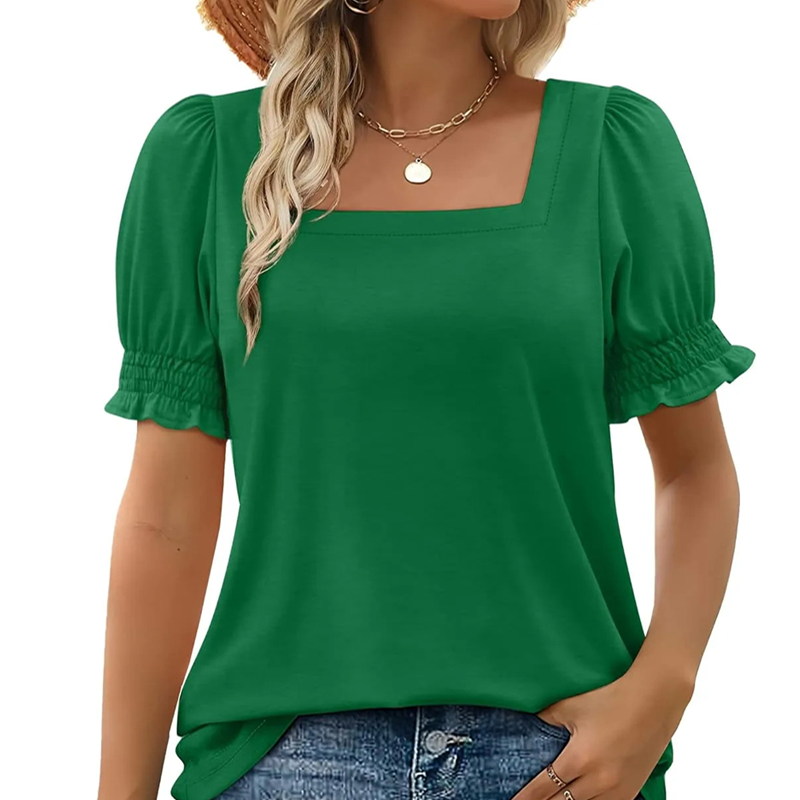 Bridget – Square Neck Women’s Smocked Sleeve T-Shirt