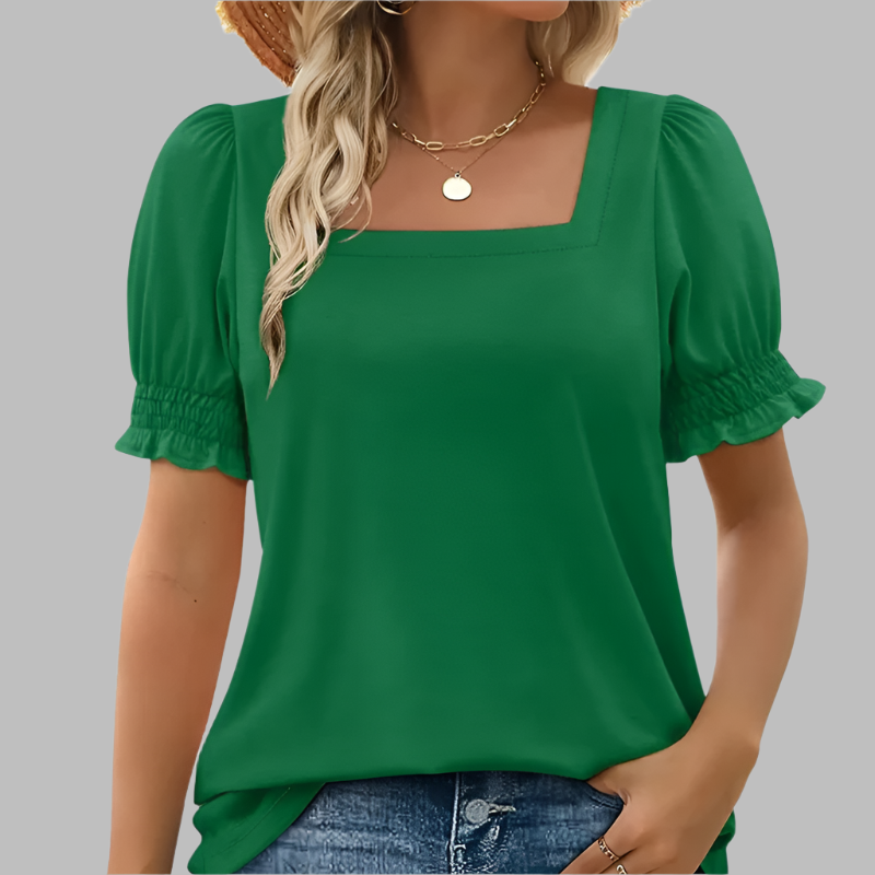 Bridget – Square Neck Women’s Smocked Sleeve T-Shirt