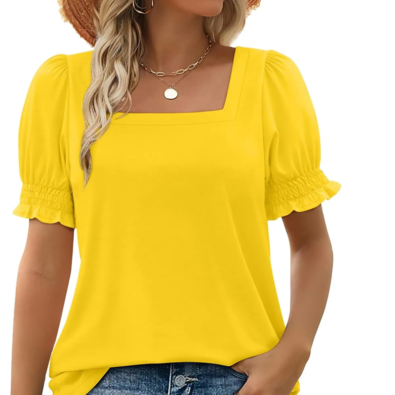Bridget – Square Neck Women’s Smocked Sleeve T-Shirt