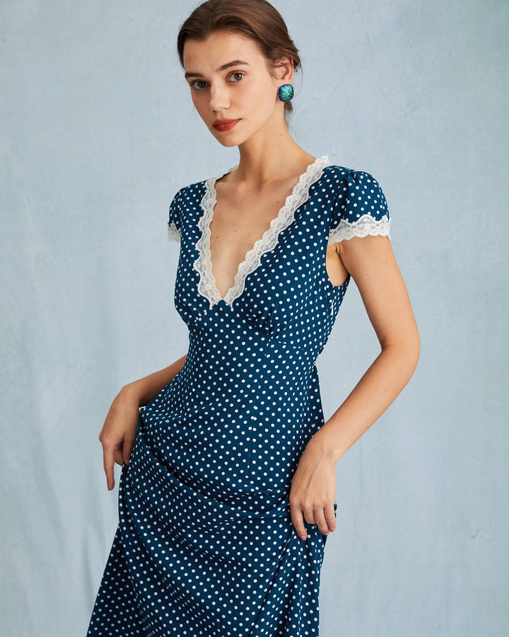 Emily – V-Neck Ruched Women’s Polka Dot Dress