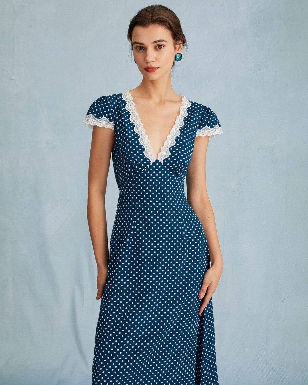 Emily – V-Neck Ruched Women’s Polka Dot Dress