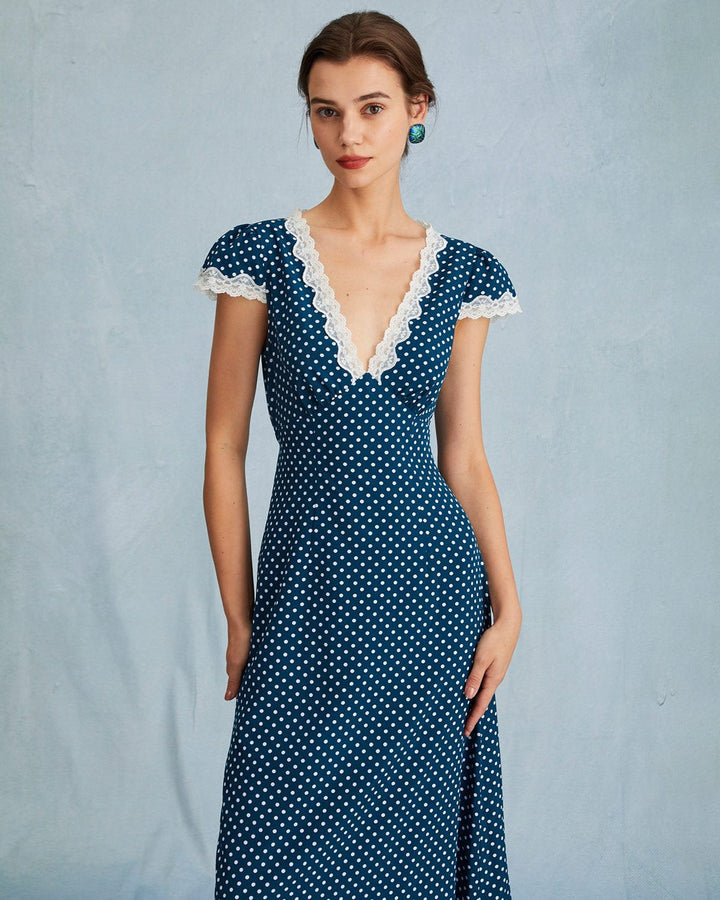 Emily – V-Neck Ruched Women’s Polka Dot Dress