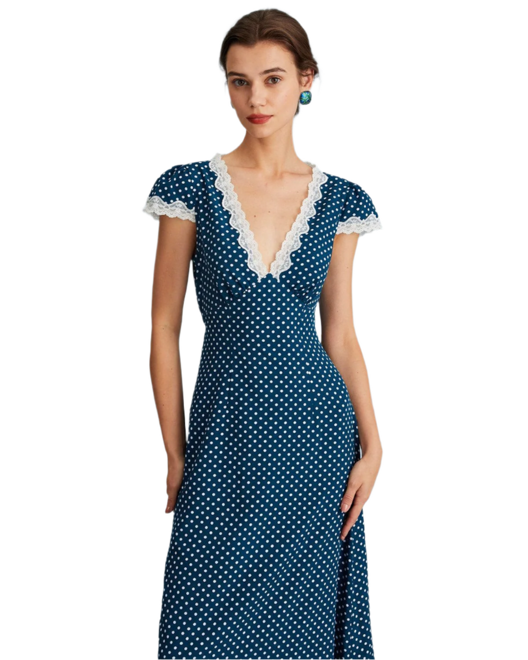 Emily – V-Neck Ruched Women’s Polka Dot Dress