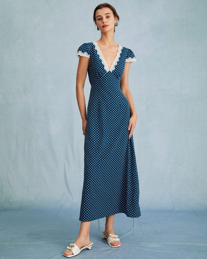 Emily – V-Neck Ruched Women’s Polka Dot Dress