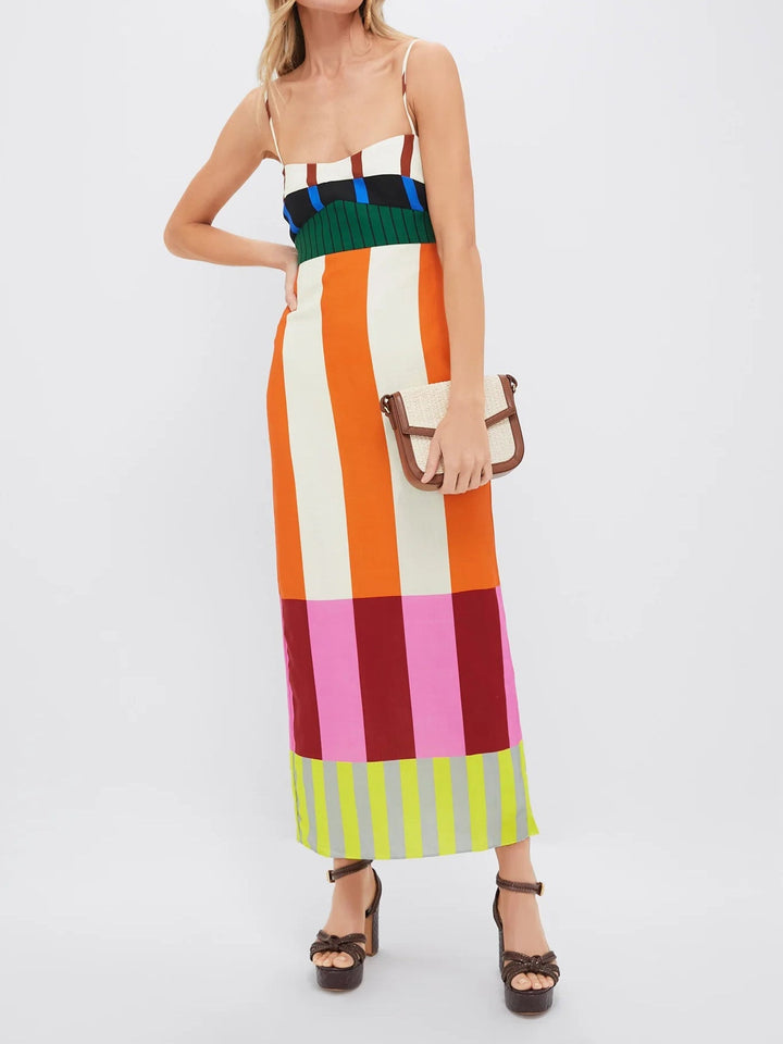 Lexie – Vibrant Striped Women’s Linen Maxi Dress