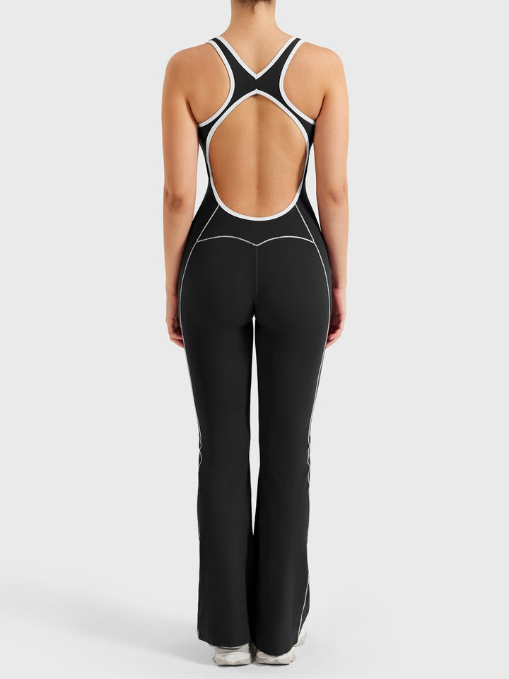 Alexandra – Contrast-Trim Women’s Flared Jumpsuit