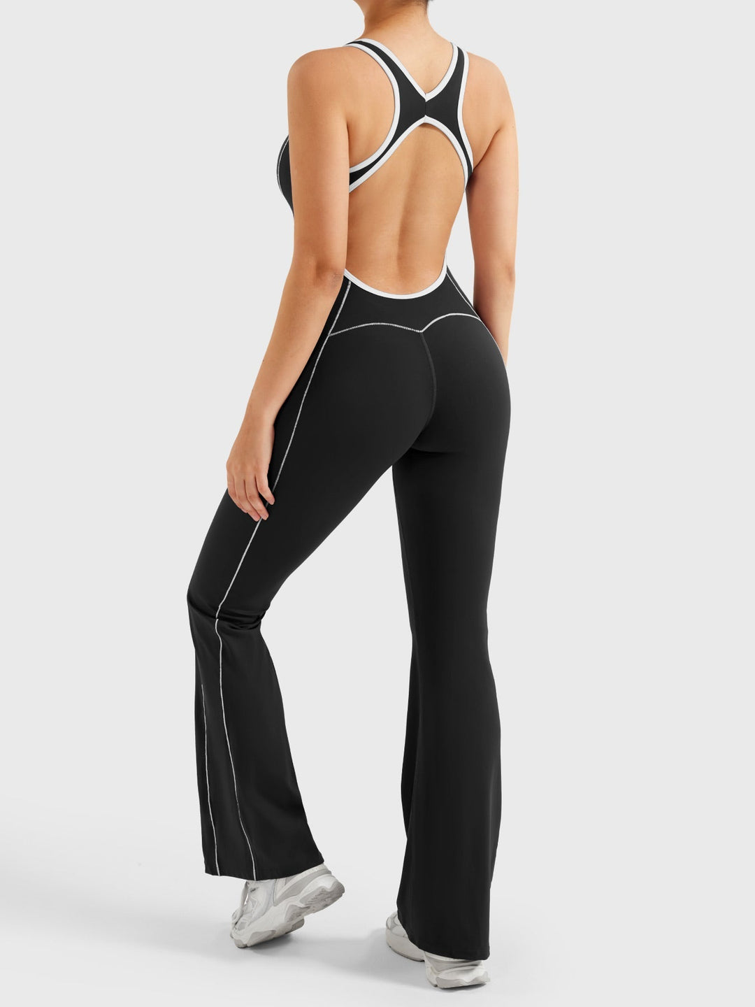 Alexandra – Contrast-Trim Women’s Flared Jumpsuit
