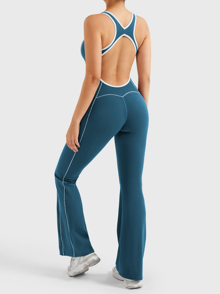 Alexandra – Contrast-Trim Women’s Flared Jumpsuit
