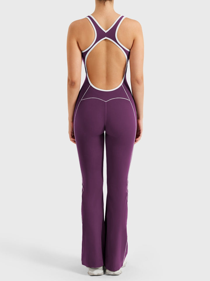 Alexandra – Contrast-Trim Women’s Flared Jumpsuit