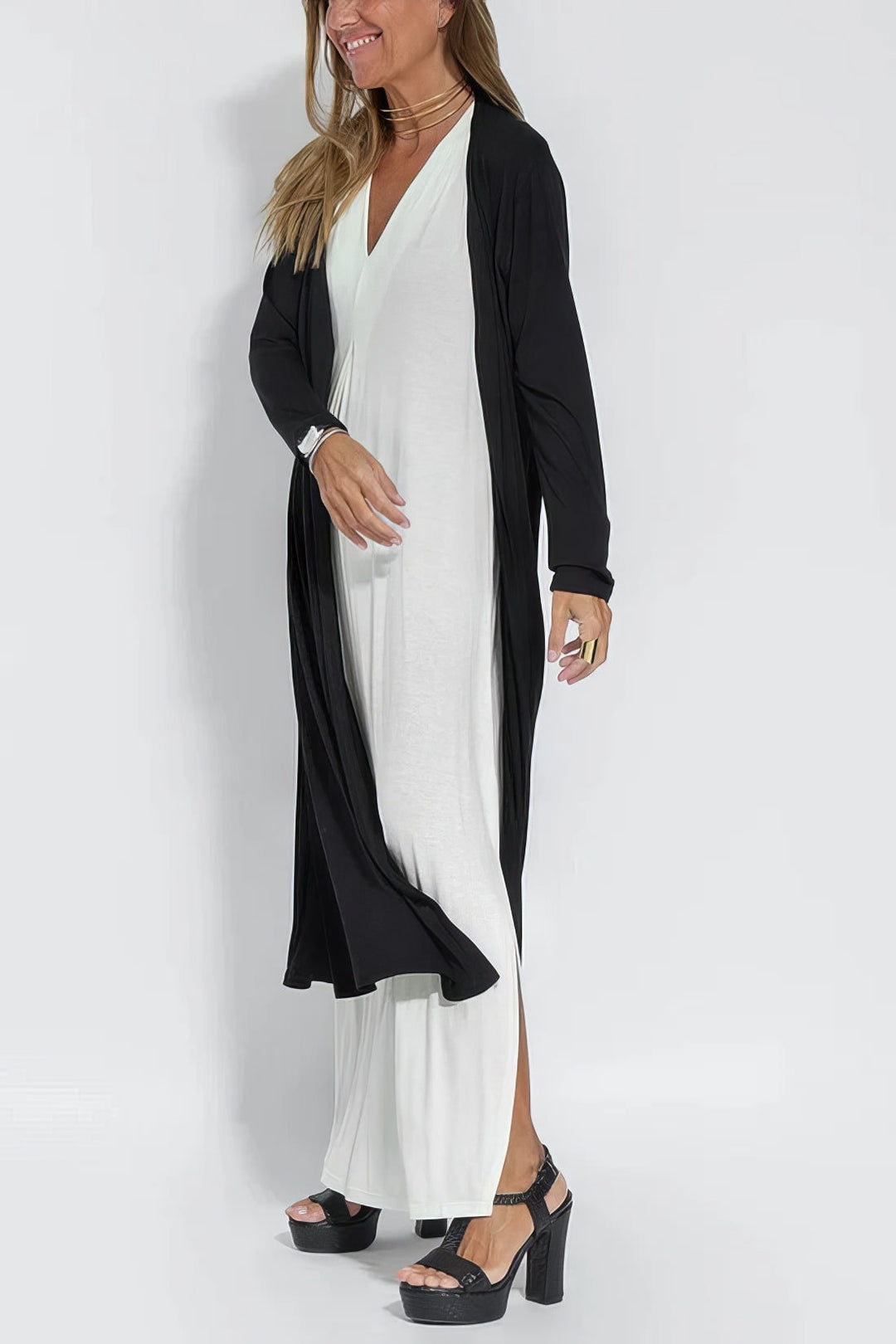 Clara – Elegant Long Dress with Matching Cardigan for Women
