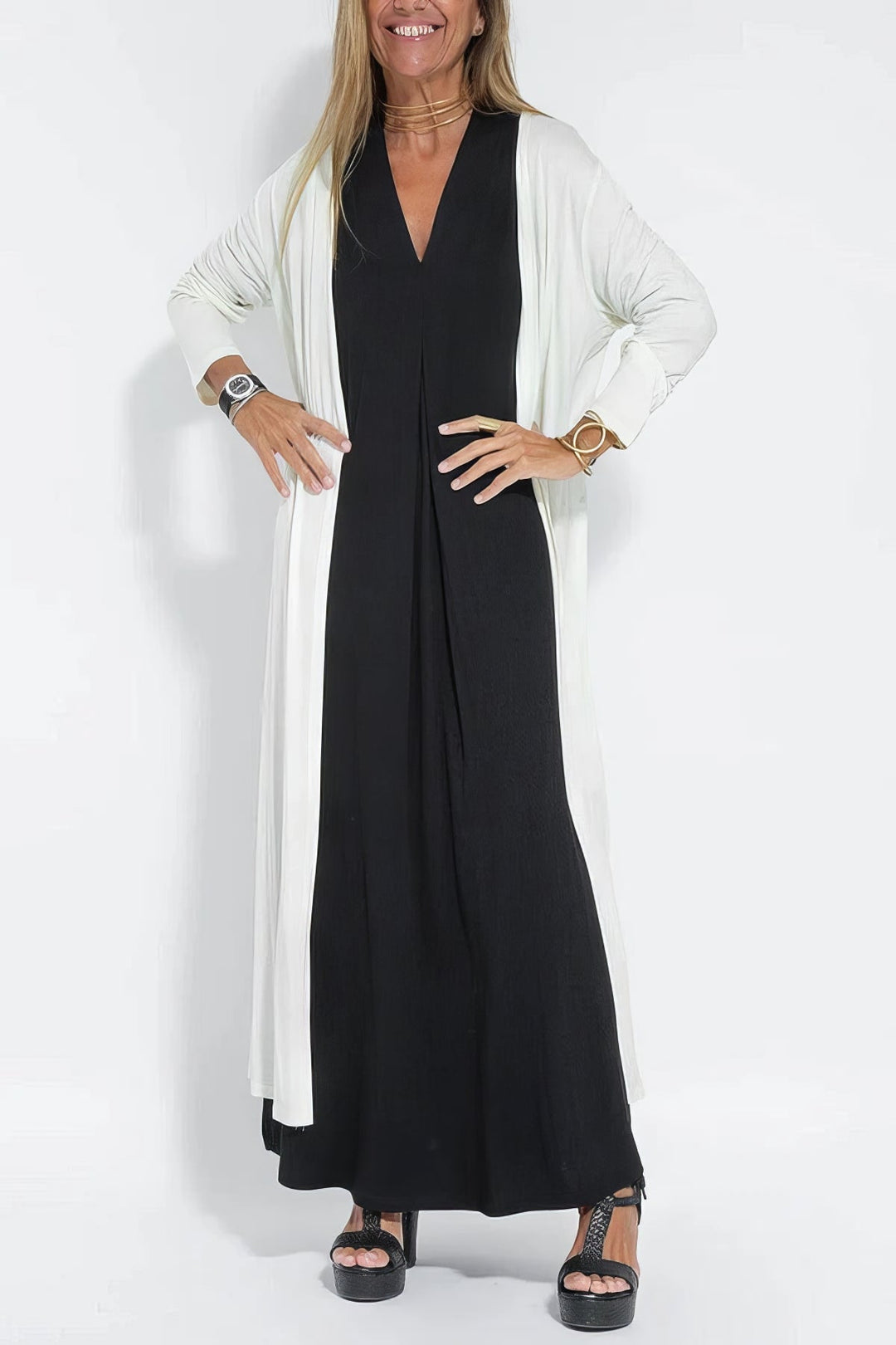 Clara – Elegant Long Dress with Matching Cardigan for Women