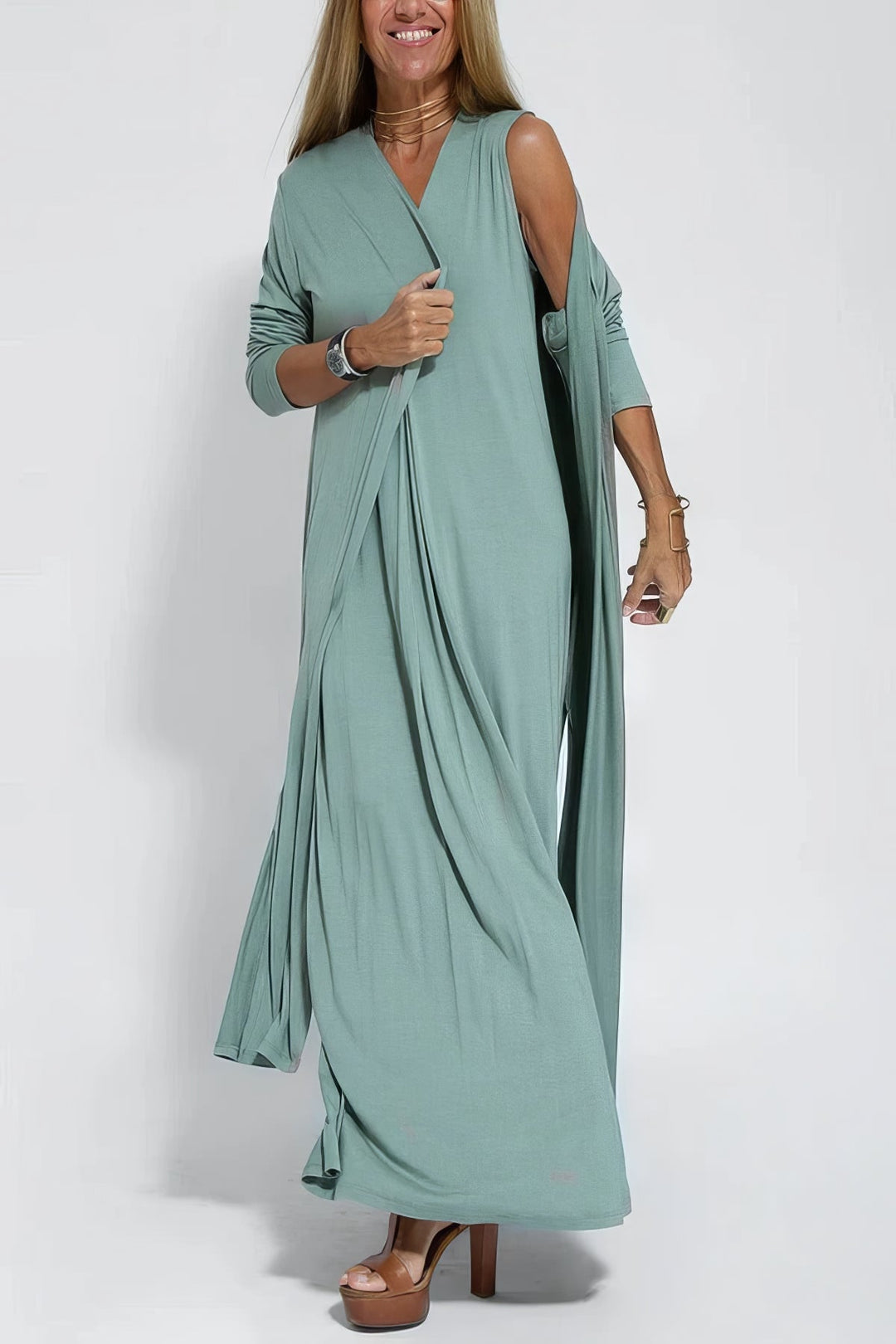 Clara – Elegant Long Dress with Matching Cardigan for Women