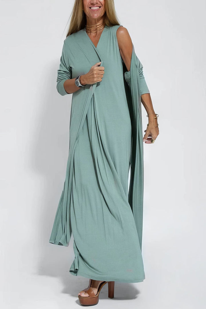 Clara – Elegant Long Dress with Matching Cardigan for Women