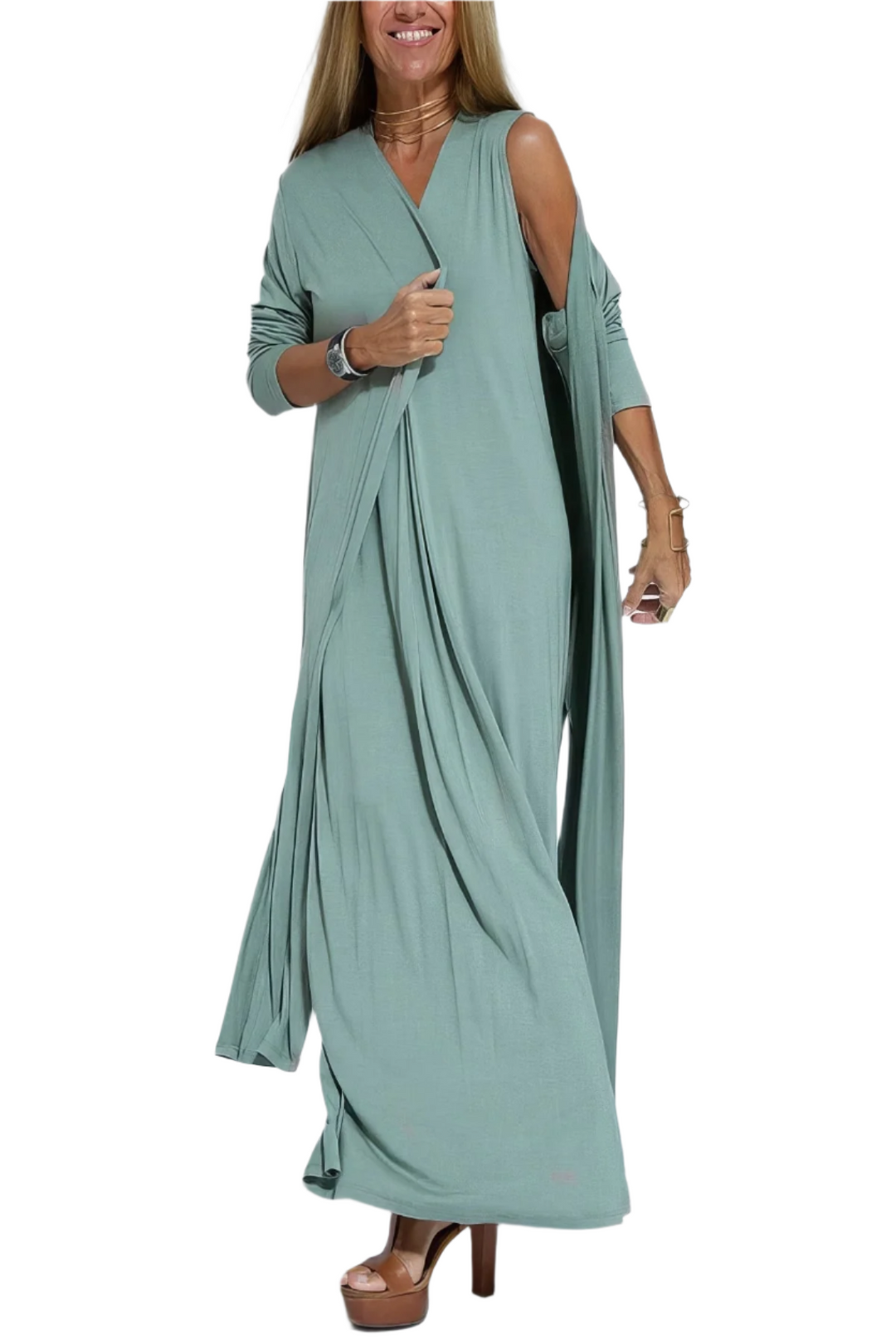 Clara – Elegant Long Dress with Matching Cardigan for Women