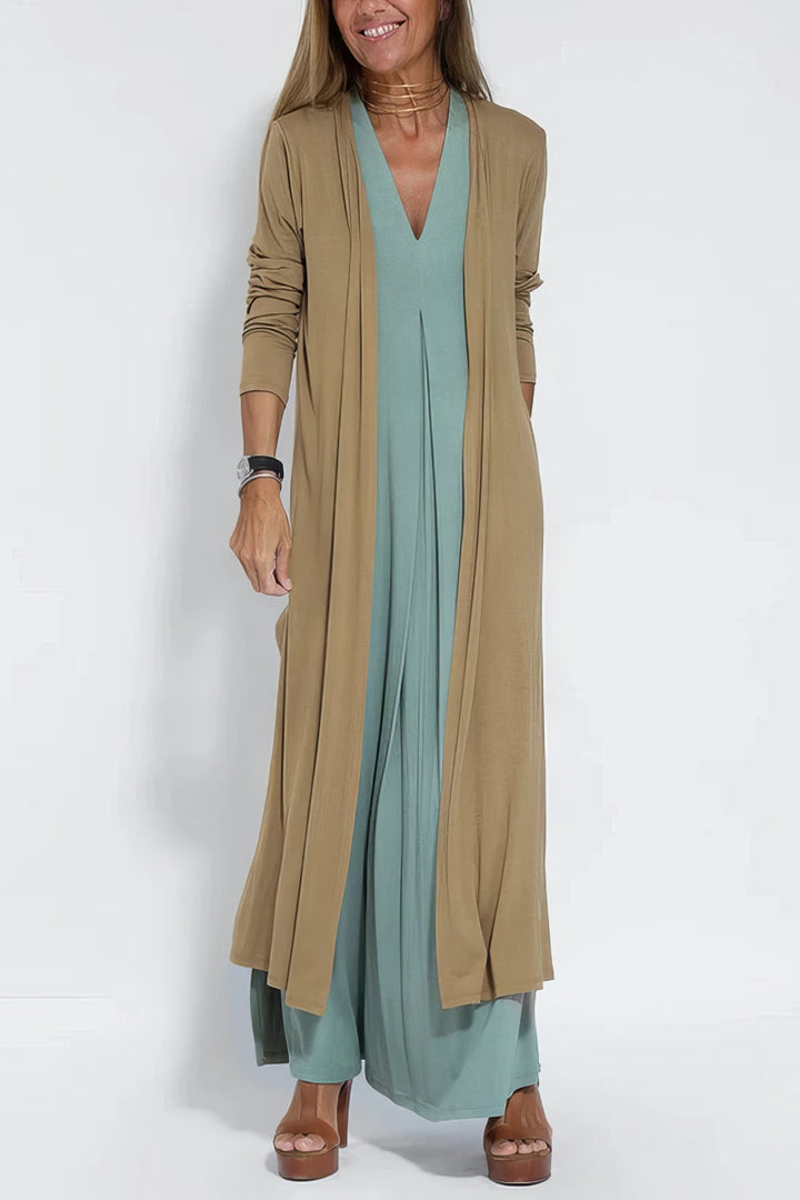 Clara – Elegant Long Dress with Matching Cardigan for Women